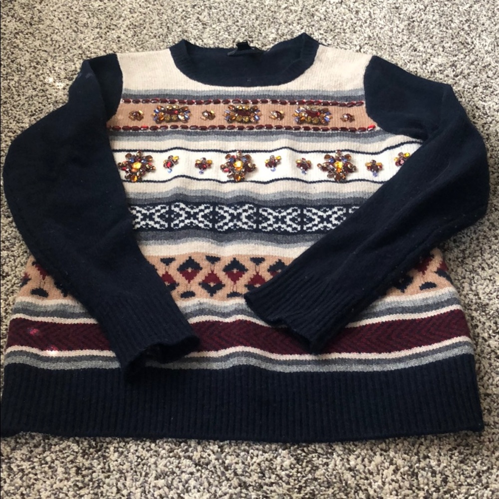 J.crew embellished navy fair isle sweater XS